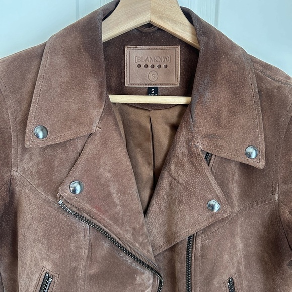 Taupe Suede Leather Moto Style Women's Jacket Size Small - Picture 3 of 7